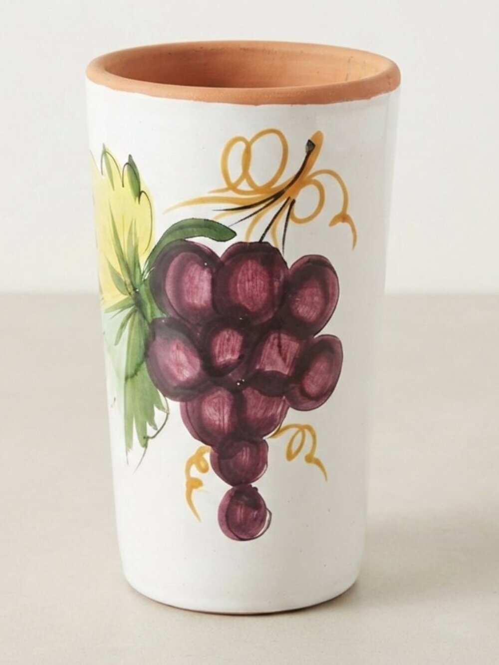 Vintage Pier 1 Terracotta Purple Grape Wine Chiller Utensil Crock Italy